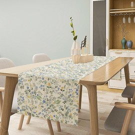 JanJCurt Rustic Flower Table Runner, Spring Sage Green Eucalyptus Leaves Watercolor Floral Flower Plant Leaves Print Table Cover for Dinning Holiday Home Picnic Party Decor, 13x60inch