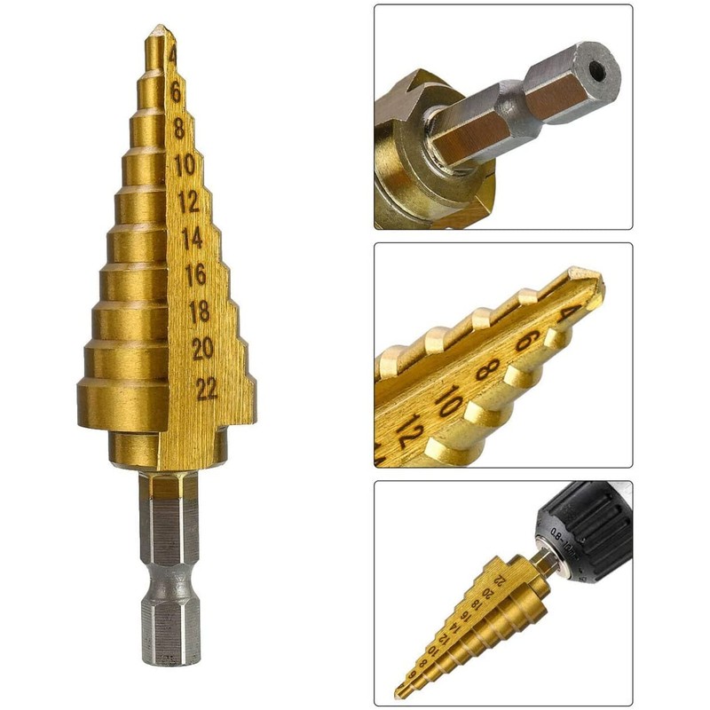 3DBUYER High Speed Step Drill Bit 4-22mm HSS 4241 Hex