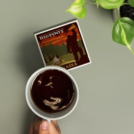 Alaska, Home of Bigfoot (Absorbent Ceramic Coaster, Single, Cork Back, Kitchen Table Decor)