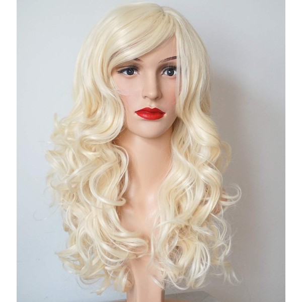 Wigbuy Blonde Hair Wigs Wavy Curly 24inches Synthetic Heat resistant Costume party wigs for Women (613)