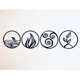 4 Elementos de la naturaleza - Cuadros Decorativos Estilo Minimalista de Madera - Arte de Pared - 37cm de Diámetro x 0.6cm Espesor - Negro - Cuadros Decorativos para Recámara y Salas - Decoración Hogar - Set de 4 cuadros de madera