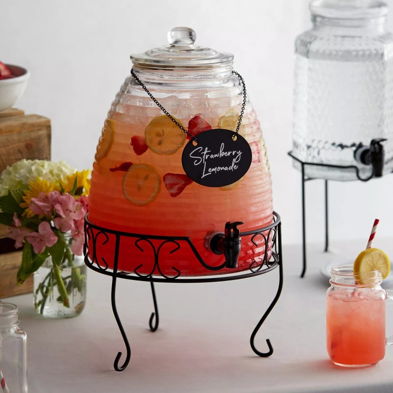 Acopa 2.4 Gallon Beehive Glass Beverage Dispenser with Black Metal