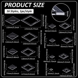 BENECREAT 16 Sizes Diamond Quilting Template, Acrylic Intricate Sewing Machine Ruler, Transparent Pressure Plate Router Template for DIY Hand Patchwork Cutting Craft, 6mm Thick