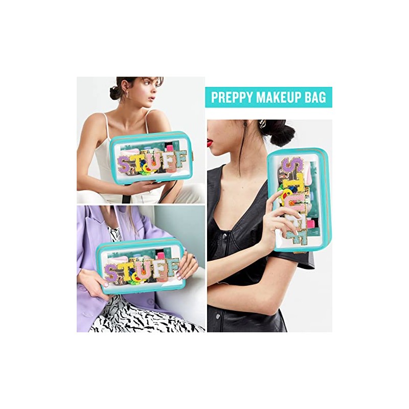 izuzta - Bolsa de maquillaje con parche de chenilla, con
