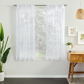 Linenspa Sheer Window Curtain Panels with Rod Pocket - 2 Pack-54 x 63 Inches-Light Filtering-White Sheer Voile Curtains - Dorm Room Essentials