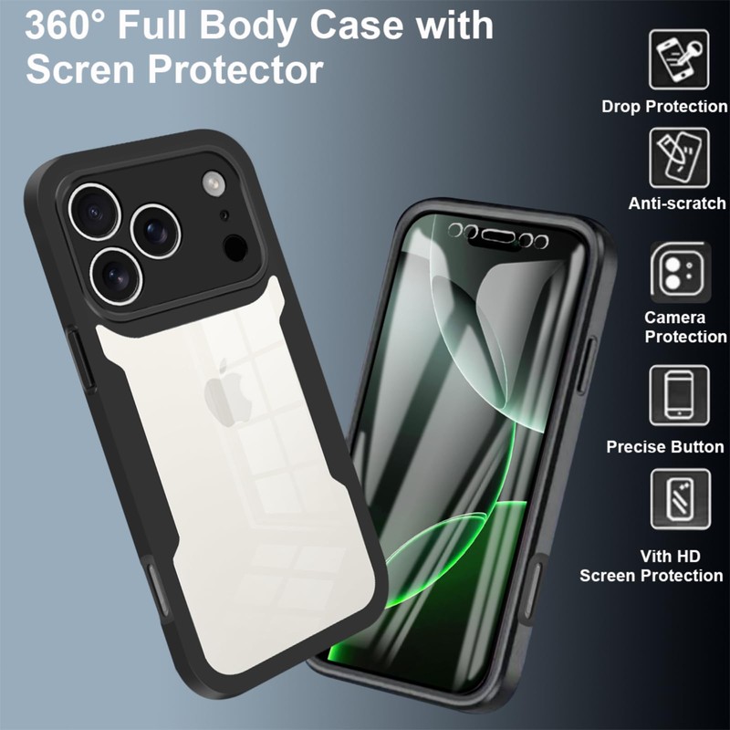MRRSIWEI for Apple 17 Pro Max Case with Screen Protector.Full