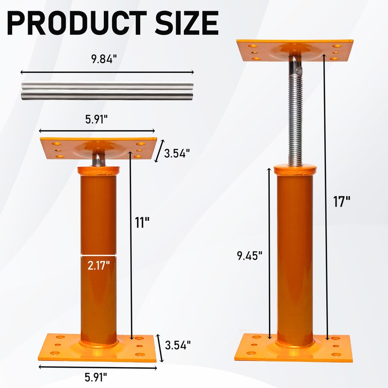 House Jacks for Leveling, 11"-17" Adjustable House Jack Post Basement