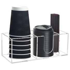 Goindy Coffee Bar Accessories and Organizer, Disposable Cup Holder for Countertop, Acrylic Storage and Organization for Cup Lid Stirrers Pod, Farmhouse Table Decor