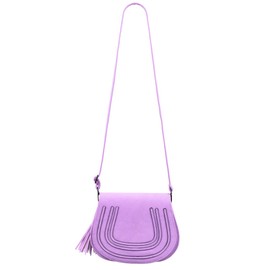 Premium Textured PU Leather Flap Saddle Crossbody Shoulder Bag, Purple