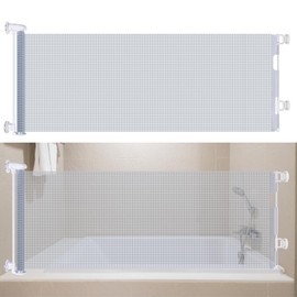 Bathtub Splash Guard for Tub Kids and Pets with Splash Strips, No Drilling 71" Wide Retractable Waterproof Shower Splash Guard for Bathtub, Space-Saving Bathtub Water Guards Retractable Gate, Clear