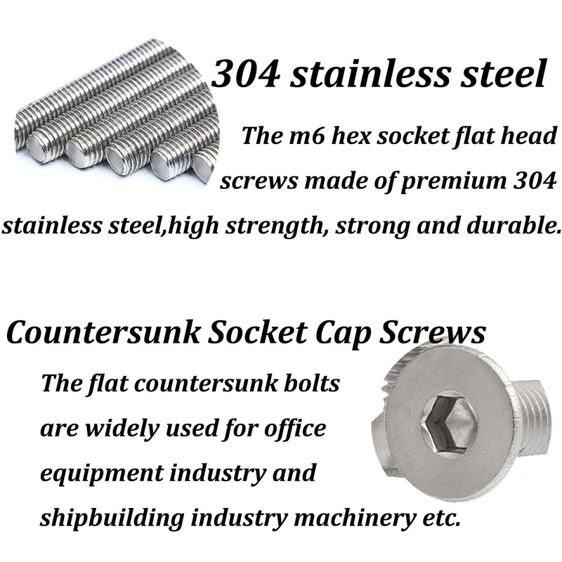 Fajoeda Pack of 20 Countersunk Screws M6 Stainless Steel M6