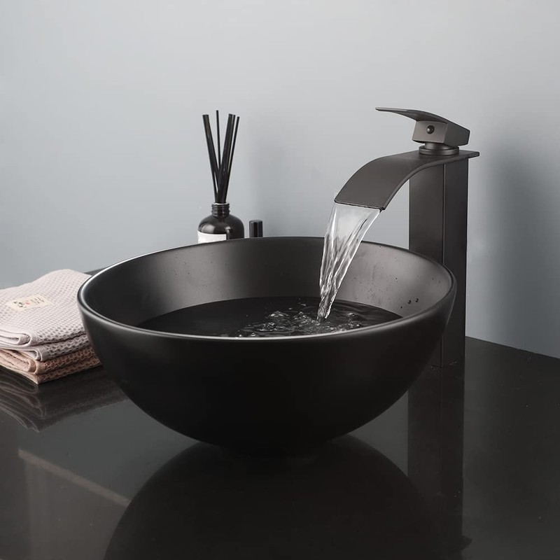 KECTIAKL Bathroom Vessel Sink 13 Inch Black Ceramic Sink with