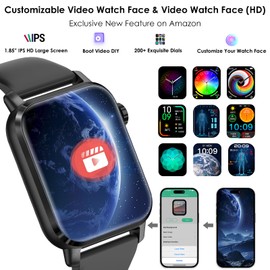 YYKY Smartwatch Men Women with Torch & Individual Video Wallpaper Ideal for Outdoor Bedroom (Ink Black)