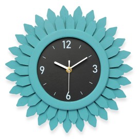 Honiway Wall Clock Battery Operated 12 Inch Rustic Wood Beach Sunburst Decorative Wall Clock Silent Non-Ticking Coastal Wall Decor Clocks for Living Room Kitchen Bathroom Bedroom (Cyan)