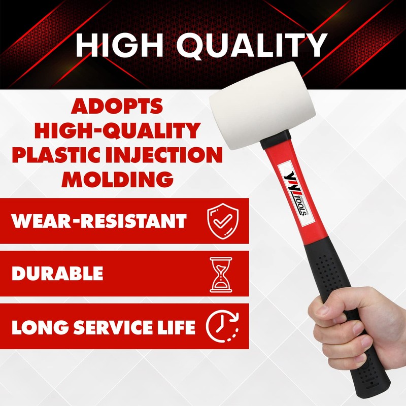 YIYITOOLS Rubber Hammer, 16oz rubber mallet With fiberglass Handle,white