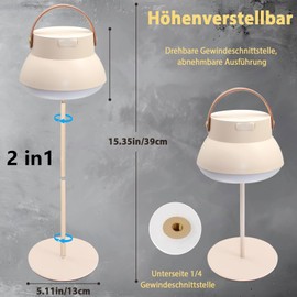 LED Campinglampe Tischlampe, 1000 Lumen, 3 Farben, 4000mAh, Stufenlose Dimmbar, abnehmbaren, Höhenverstellbar, IPX5 Wasserdichte Camping Laterne USB Wiederaufladbare für Camping, Dekoration