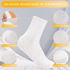 Kunoli 4 Pairs Yoga Reformer Pilates Grip Socks, Non Slip White Cotton Grippy Socks for Women Ladies Pilates Yoga Ballet Dance Gym Workout Sport Exercise