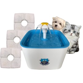Purrfect World Cat and Dog Water Fountain w/ 3 Carbon - Ion Exchange Filters : 84 Oz / 2.5L Capacity : Provides Fresh Filtered Water for Your Pet