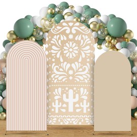 3 Pcs Mexican Beige Arch Backdrop Covers Set for Fiesta Talavera Wedding Birthday Party Decorations Stretchy 2 Sided Round Top Chiara Arch Stand Cover