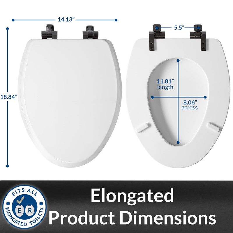 Mayfair Bennett Toilet Seat with Matte Black Hinges, Slow Close