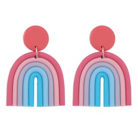Rainbow Clay Earrings for Women Colorful Bohemian Lightweight U Shape Rainbow Dangle Earrings (Red,Blue)