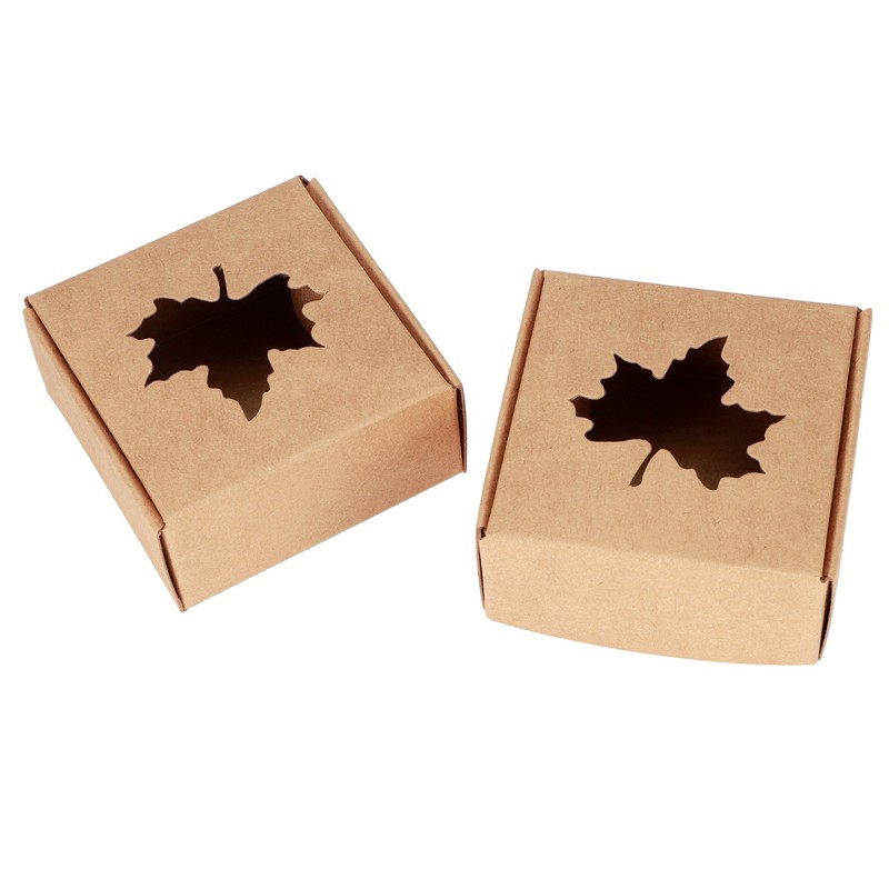 50Pcs Maple Leaf Pattern Kraft Paper Packing Box Small Gift