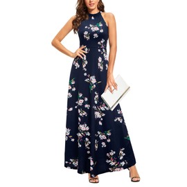 STYLEWORD 2025 Women's Summer Dress Maxi Sleeveless Elegant Formal Evening Halter Long Sping Dresses Wedding Trendy(Floral 21,M)