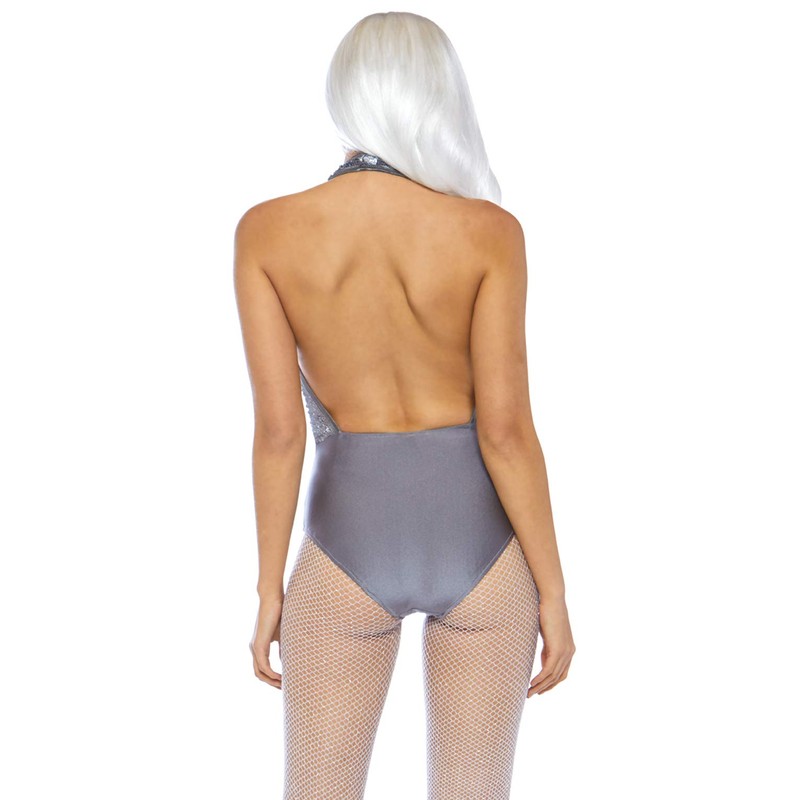 Leg Avenue Women's Shimmer Sequin Halter Adult Costumes, Grey, M,