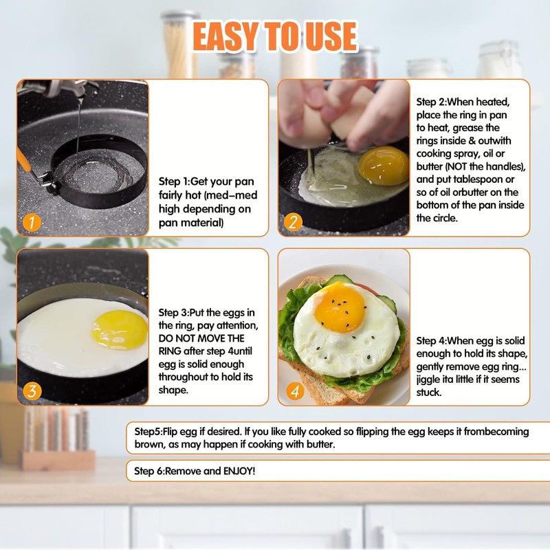 Srinlon Professional Pancake Ring Set,6 Packs Omelette Ring,Non-stick Griddle Pancake
