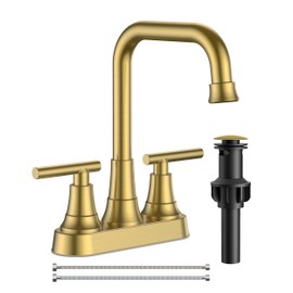 FORIOUS 4 Inch Bathroom Sink Faucet 2 Hole, Brushed Gold Vanity Faucet with Pop-Up Drain, ADA Compliant Centerset Sink Faucet for Bathroom Vanity RV Powder Room