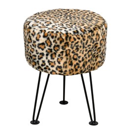 Home Soft Things Leopard Type Ottoman Bench 13" x 13" x 17" Round Footrest Upholstered Mink Fabric Decor for Living Room End of Bed Entryway or Bedroom Sitting Stool with Storage Need Assemble