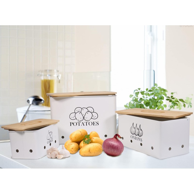 Kitchen Vegetable Storage Tins Set of 3 for Potato Onion