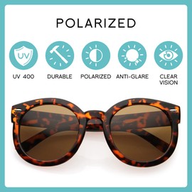 zeroUV - Round Retro Oversized Sunglasses for Women with Colored Mirror and Neutral Lens 53mm (Tortoise/Brown)