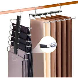 VASA NAMA Perchas Ganchos para Pantalones, Perchas Plegables 6 en 1 de Acero Inoxidable, Percha de Acero Inoxidable en Forma de S, Organizadores De Almacenamiento para Pantalones Faldas Bufandas (2)