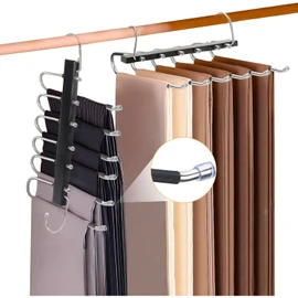 VASA NAMA Perchas Ganchos para Pantalones, Perchas Plegables 6 en 1 de Acero Inoxidable, Percha de Acero Inoxidable en Forma de S, Organizadores De Almacenamiento para Pantalones Faldas Bufandas (2)