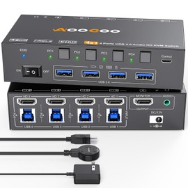 KVM Switch HDMI 8K@60Hz/4K@144Hz,HDMI KVM Switch for 4 Computers Share 1 Monitor and 4 USB3.0 Devices with Audio,Simulation EDID,Wired Remote and USB Cables Included