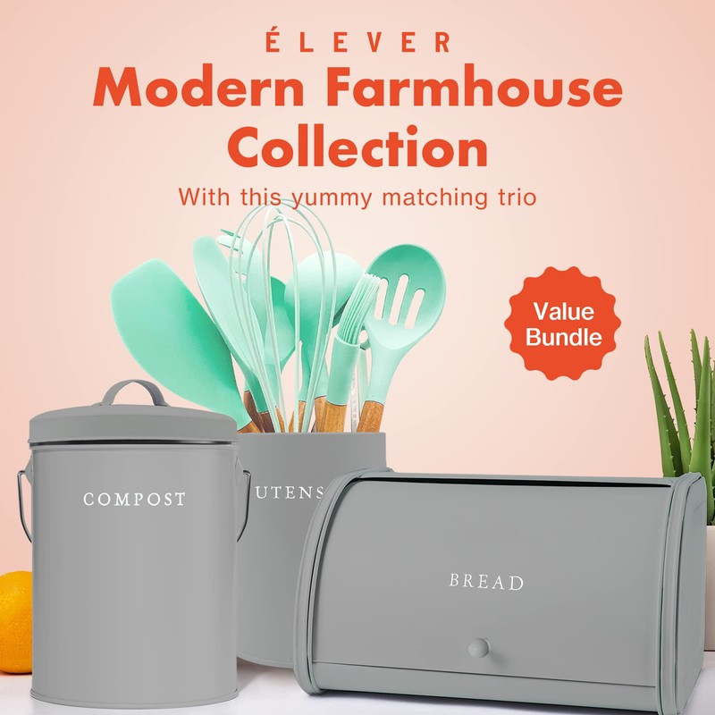 LEVER Modern Farmhouse Bread Box, Large, Gray - Bread Storage