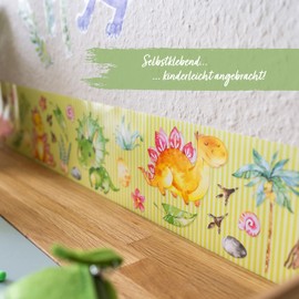 Papierdrachen Children's Border Dinosaur Wallpaper for Children, Embellishment of Walls and Theme Rooms, Wall Decoration for Boys and Girls, Set of 4