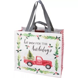 Unbranded Home For The Holidays Red Truck With Tree Christmas Market Tote Bag