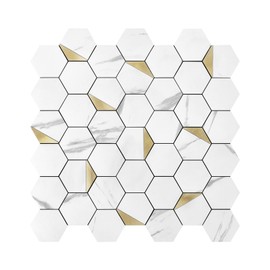 LONGKING 10-Sheet Peel and Stick Backsplash for Kitchen, White Marble Self-Adhesive Tile Hexagon Mosaic Tiles for Kitchen, Bathroom Vanities, Fireplace Décor（9 ft²Cover Area）