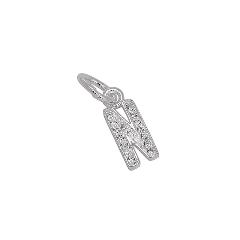 Small Sterling Silver & CZ Crystal Initial Letter N Charm