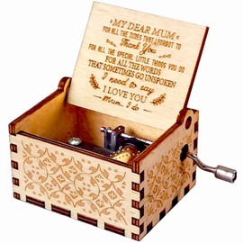 sakruda Wooden Music Box for Mum, from Son or Daughter to Mum,Hand-Crank You Are My Sunshine Melody,Mechanical Laser Engraved Wood Musical Box for Mom Birthday,New Year Gift