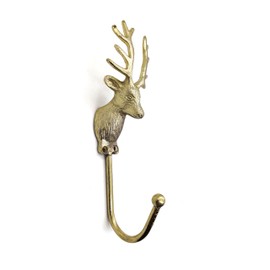 5MOONSUN5 Vintage Deer Head Coat Hook, Heavy Duty Antique Brass, Wall Mounted Animal Collection Deer Single Coat Hook Clothes Rack Wall Hanger, Polish Finish