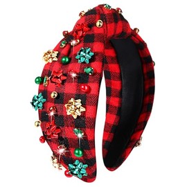 YAHPERN Christmas Headband for Women Jeweled Xmas Bow Tree Snowflake Knotted Headband Holiday Christmas Hair Accessories (Xmas Bow Plaid)