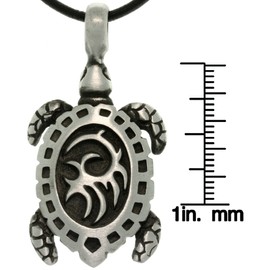 Jewelry Trends Pewter Turtle with Tribal Shell Pendant on 18 Inch Black Leather Cord Necklace