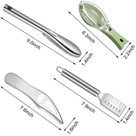 Honoson 4 Pieces Stainless Steel Fish Scale Remover Cleaner Kitchen Scaler Fish Skin Graters Cleaning Peeler Scaler Scraper with Bottle Opener for Kitchen Cleaning Tools