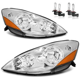 ROADEAL Headlights W/Bulbs for 2006-2010 Toyota Sienna Minivan (All Trims: CE, LE, XLE) & Cargo Van