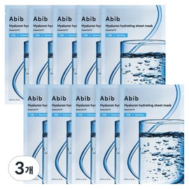 Aviv Abib Hyaluronic Hydration Sheet Essential Fit Mask Pack, 10-pack, 3 packs / 아비브 히알루론 수분 시트 에센셜핏 마스크팩, 10개입, 3개