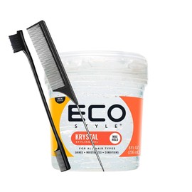 Eco Style Krystal Styling Gel 8oz with Tail Comb & Edge Brush – Maximum Hold Body & Shine | Alcohol-Free & Non-Flaking Styling Gel for All Hair Types | Defines Curls & Controls Frizz