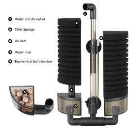 Carefree Fish Aquarium Filter Sponge Fish Tank Quiet Bubble Filter with 4 Sponges and 1 Bag of Filtered Ceramic Balls for Salt Water and Fresh Water(not Included Air Pump)